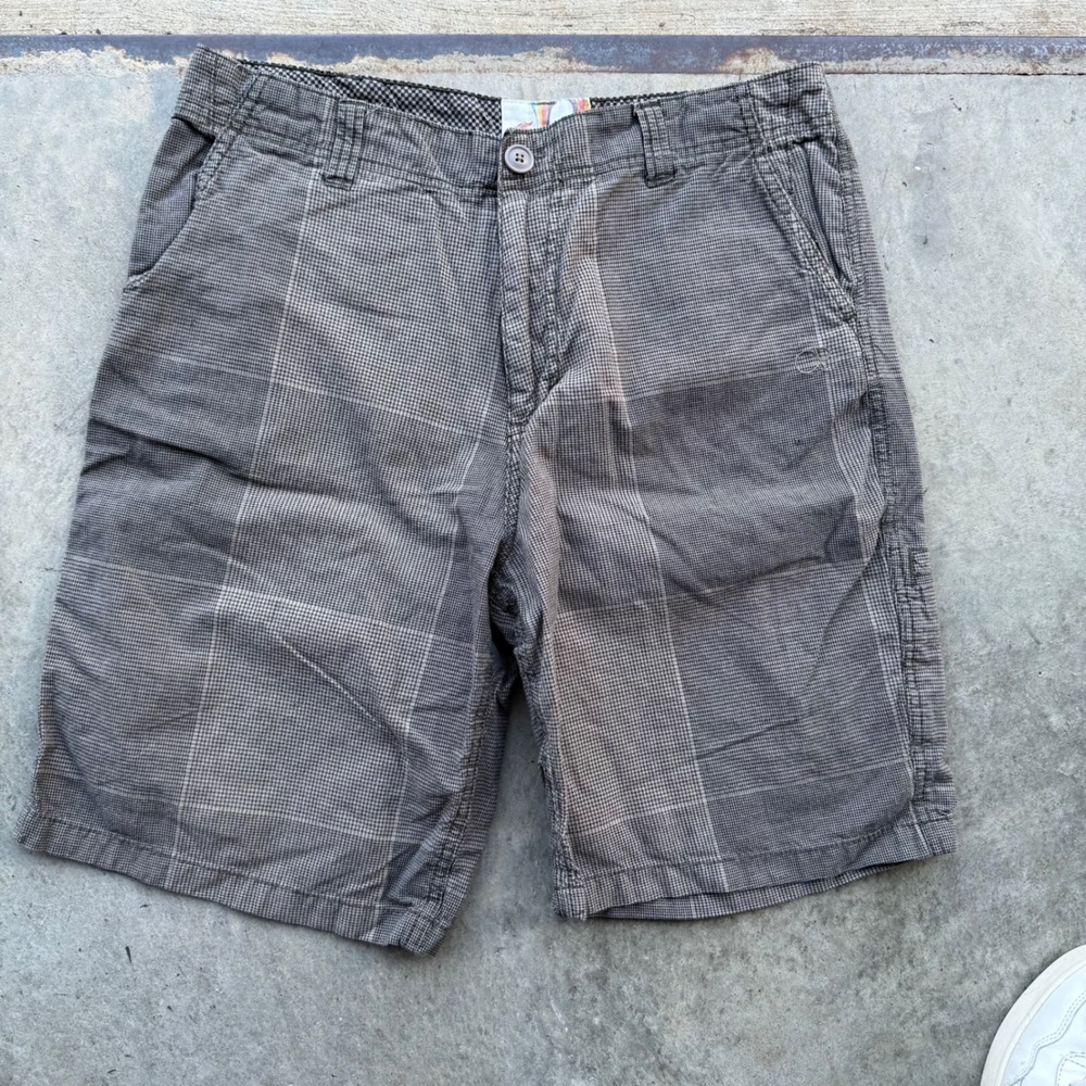 Ocean Pacific OP Mens Plaid Cargo Shorts Brindle Brown‎ Cotton Size 34 Surf